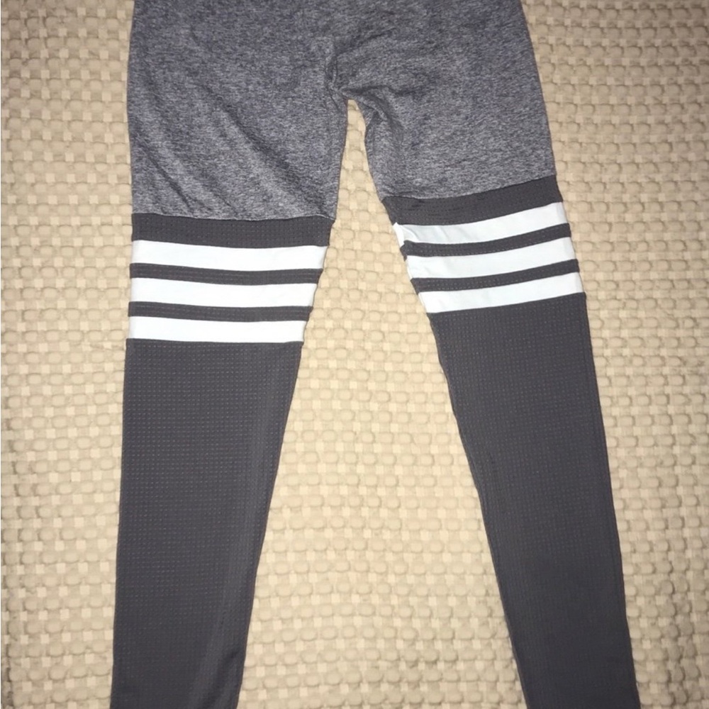 Bombshell Sportswear Gray Leggings with White Stripes - Picture 2 of 4